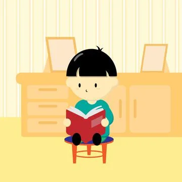 A boy is reading a book Stock Illustration
