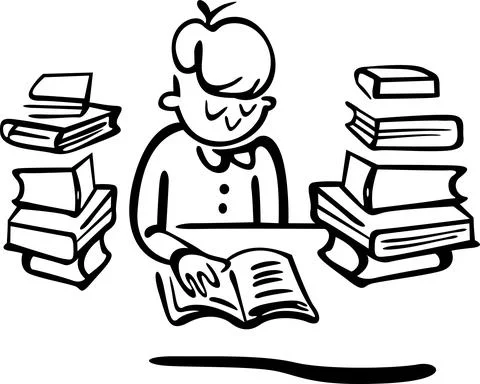 The boy is reading a book in the school reading room Stock Illustration