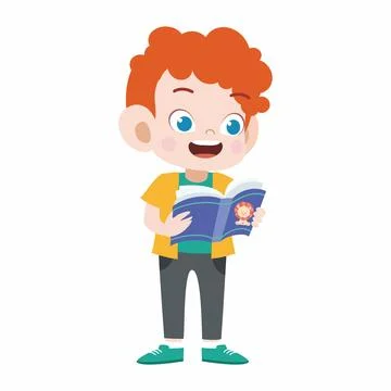 Boy reading book vector art illustration Stock Illustration