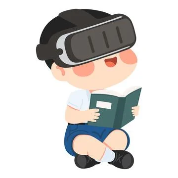 Boy Reading Book with VR Headset Stock Illustration