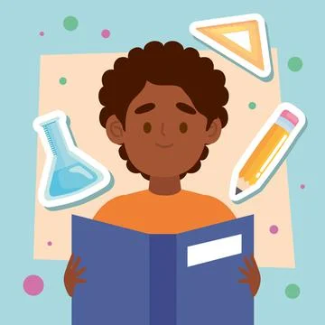 Boy reading educative book Stock Illustration