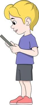Boy Reading Notebook Cartoon Vector Illustration Stock Illustration
