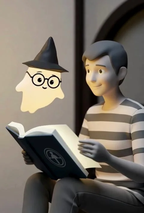 Boy Reads With Animated Ghost Ally in Cartoon Style Illustration Stock-Footage 320595710