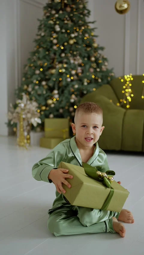 The boy received a gift from Santa Stock Footage 255402073