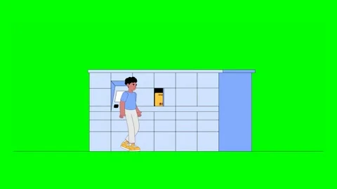 Boy Receiving Order Parcels From QR Locker at Modern Delivery Station Video stock 332050780