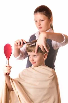 Boy at a reception at the barber Stock Photos