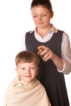 Boy at a reception at the barber Stock-Fotos