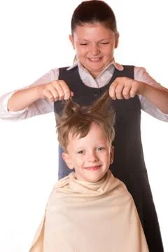 Boy at a reception at the barber Stock Photos