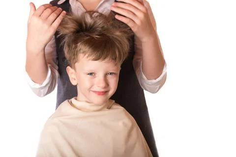 Boy at a reception at the barber Foto stock