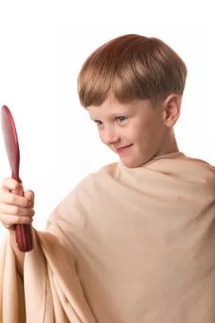 Boy at a reception at the barber Foto stock