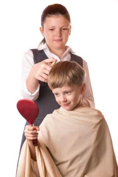 Boy at a reception at the barber Stock Photos