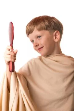 Boy at a reception at the barber Foto stock