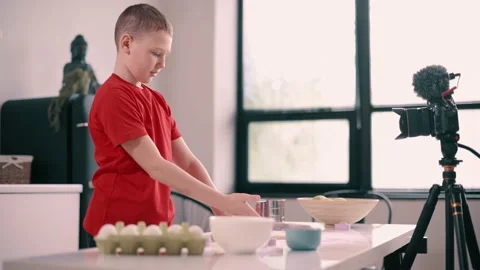 Boy recording culinary blog. Stock Footage 195001956