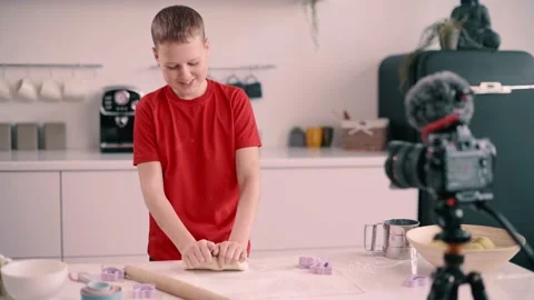 Boy recording culinary blog. Stock Footage 196233852