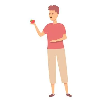 Boy with red apple icon cartoon vector. Garden kid Stock Illustration