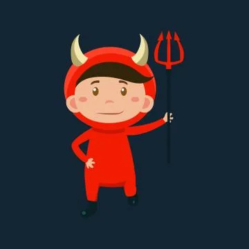 Boy In Red Devil Haloween Disguise Stock Illustration