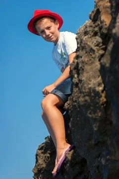 The boy in a red hat Stock Photos