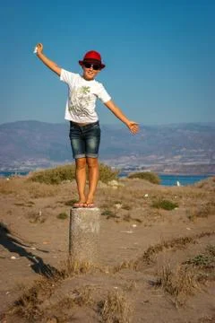 The boy in a red hat Stock Photos