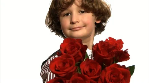 Boy with red roses Stock Footage 22663951