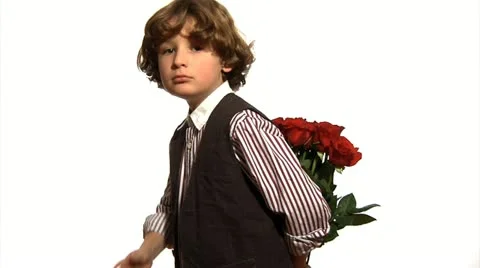 Boy with red roses Stock Footage 22663953