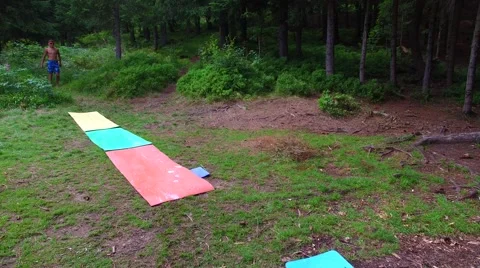 Boy in red sunglasses having fun in camping Video stock 66207724