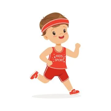 Boy in a red uniform running, marathon runner, boy running on school sport day Illustrazione stock