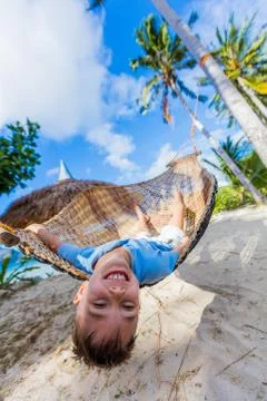 Boy relaxing on a beach Foto stock