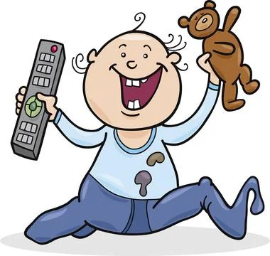 Boy with remote control and teddy bear illustration of baby boy with remot... Stock Photos