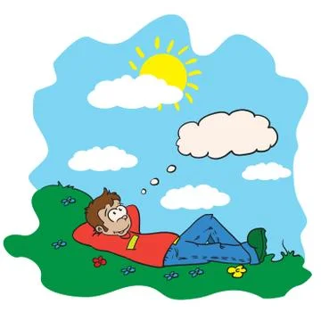 Boy resting in a field Stock Illustration