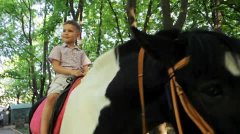 Boy rides on a horse Stock Footage 23025818