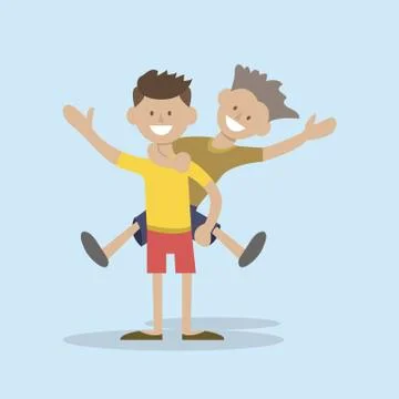 Boy riding on the back of a friend Stock Illustration