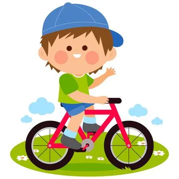 Boy riding a bicycle at the park. Vector illustration Stock Illustration