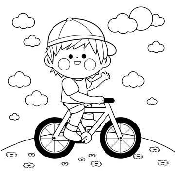 Boy riding a bicycle at the park. Vector illustration Stock Illustration