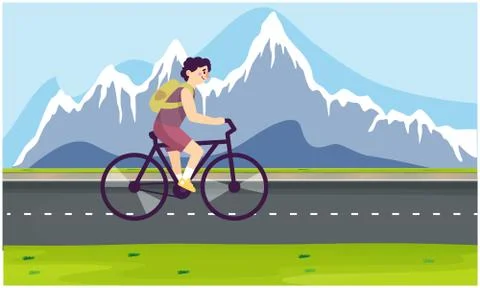 Boy is riding bicycle on the roads Illustrazione stock