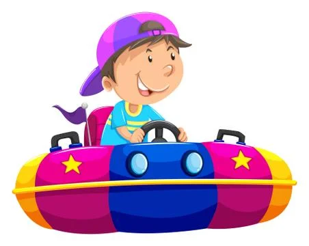 Boy riding on bump car Stock Illustration