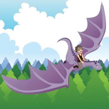 Boy riding dragon Stock Illustration