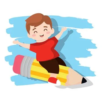 Boy riding pencil. Vector Stock Illustration