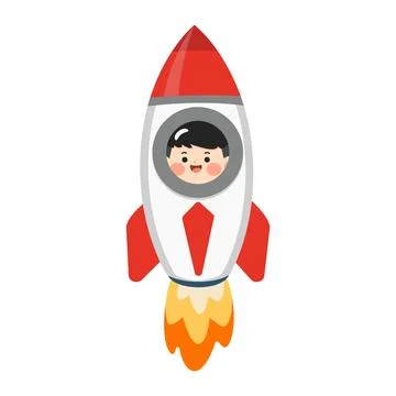 Boy Riding Rocket Dreaming Of Space Adventure Stock Illustration