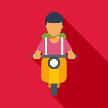 Boy riding a scooter with backpack flat illustration イラスト素材