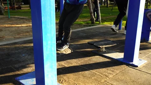 Boy riding a simulator in the park Stock Footage 151029355