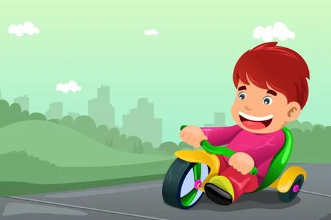 Boy riding tricycle Stock Illustration