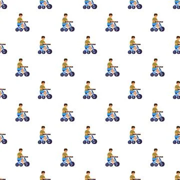 Boy riding tricycle repeating pattern seamless background Illustrazione stock