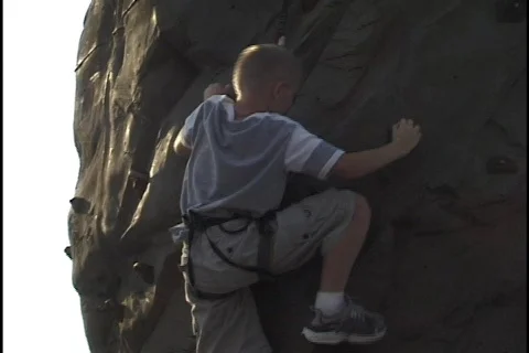 Boy Rock Climbs Stock Footage 296882