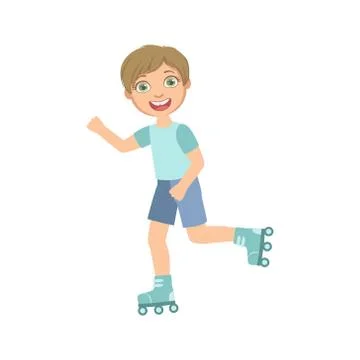 Boy Roller Skating Outdoors Stock Illustration
