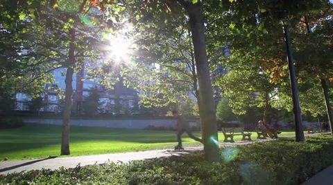 Boy rollerblading in the park - pan Stock Footage 30113262