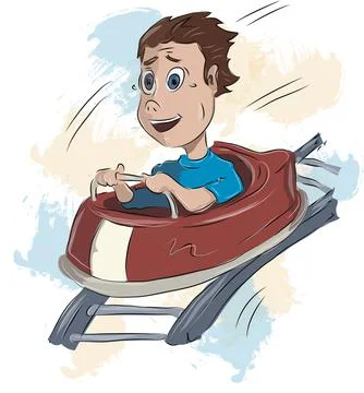 Boy is rolling in cart on rollercoaster ride Stock Illustration