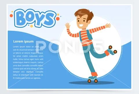 Boy rolling on roller blades, boys banner for advertising brochure, promotional Stock Illustration