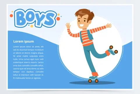 Boy rolling on roller blades, boys banner for advertising brochure, promotional Stock Illustration