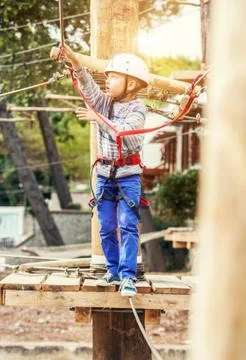 Boy in rope park Stock Photos