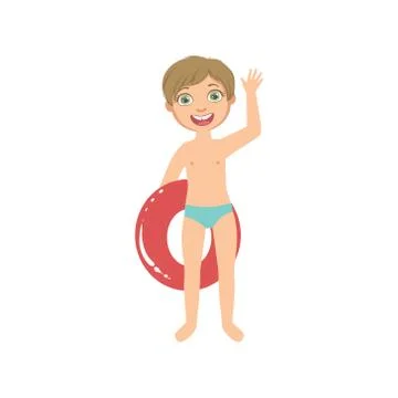 Boy With Round Float Waving Stock Illustration